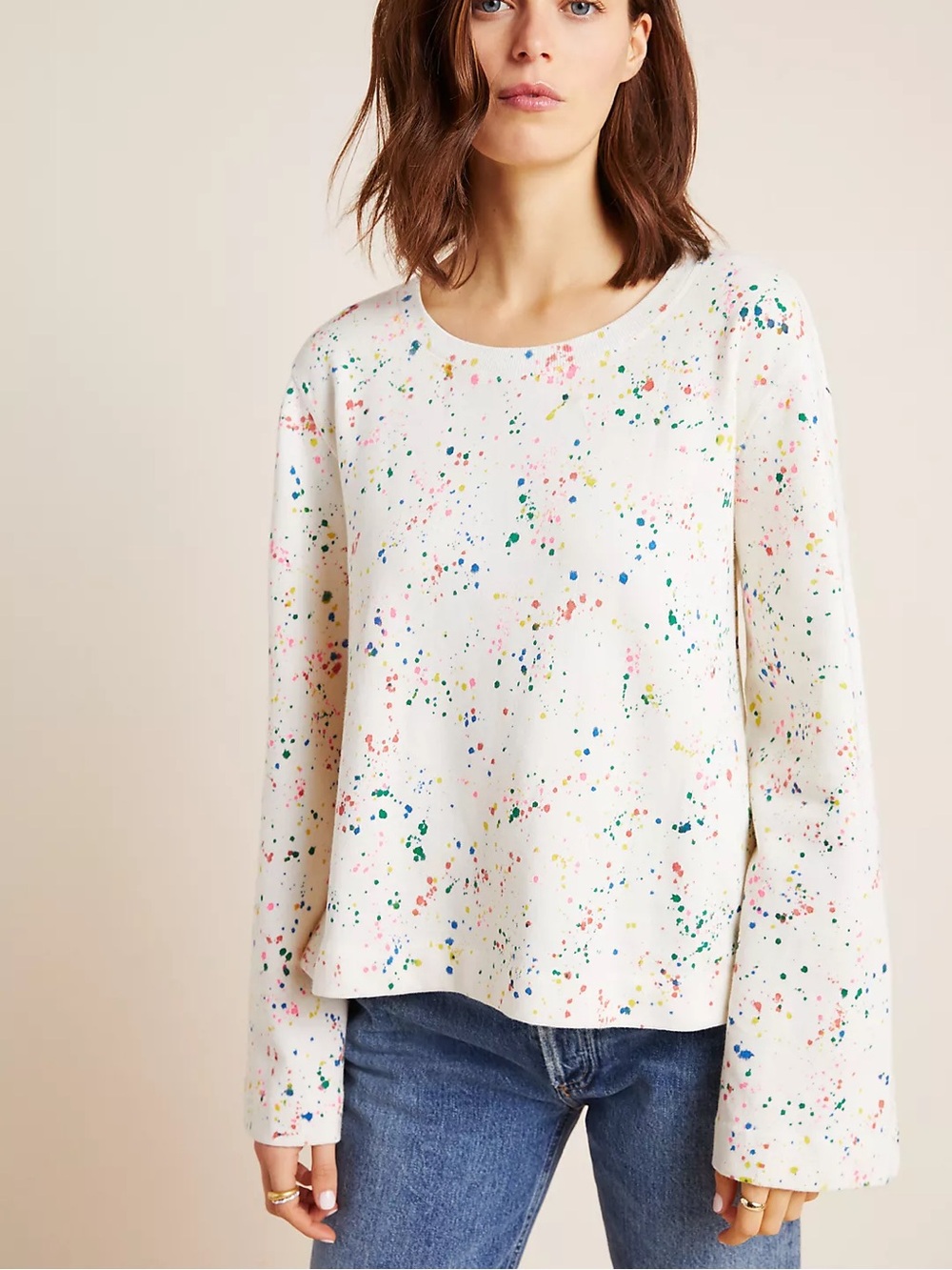 Maeve Jamie Paint-Speckled Cream Sweatshirt